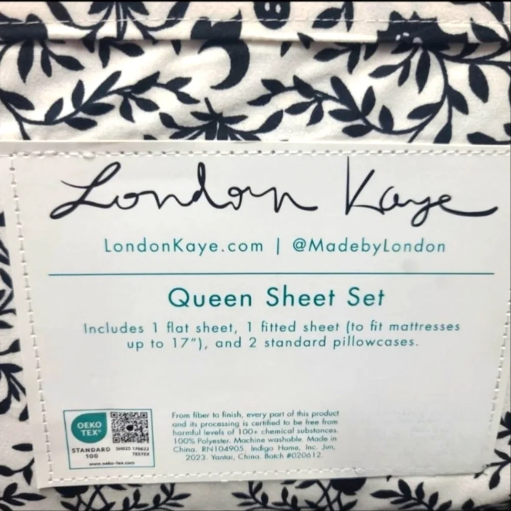 4pc LONDON KAYE Spooky Vines Halloween QUEEN Bed Sheets Black Cats Ghost Skull